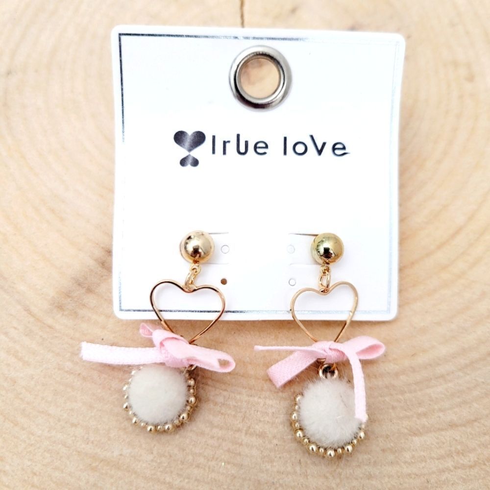 Brand New Gold Tone Pink Heart Earrings